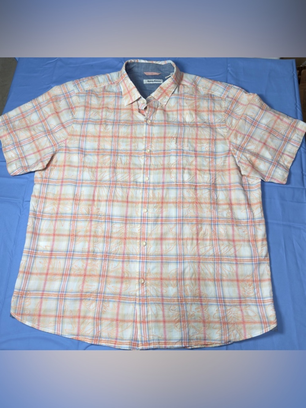 Tommy Bahama Short-Sleeve Plaid Button-Down Shirt in Light Orange and Blue